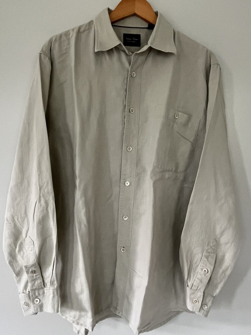 Indigo Palms Men’s L Tan Brown Linen Long Sleeve Button Down Shirt